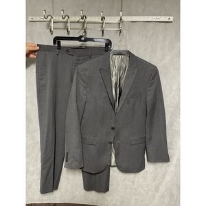 Egara Suit Men 40R Gray Wool 2B Peak‎ Slim Career Academia Pants 34X29.5 Luxury